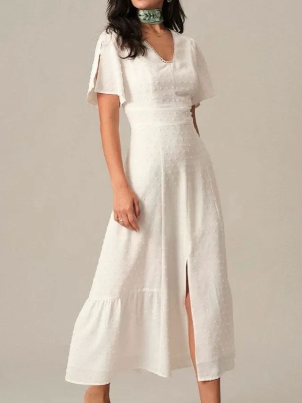RIHOAS White Maxi Dress with Textured Dot Detail